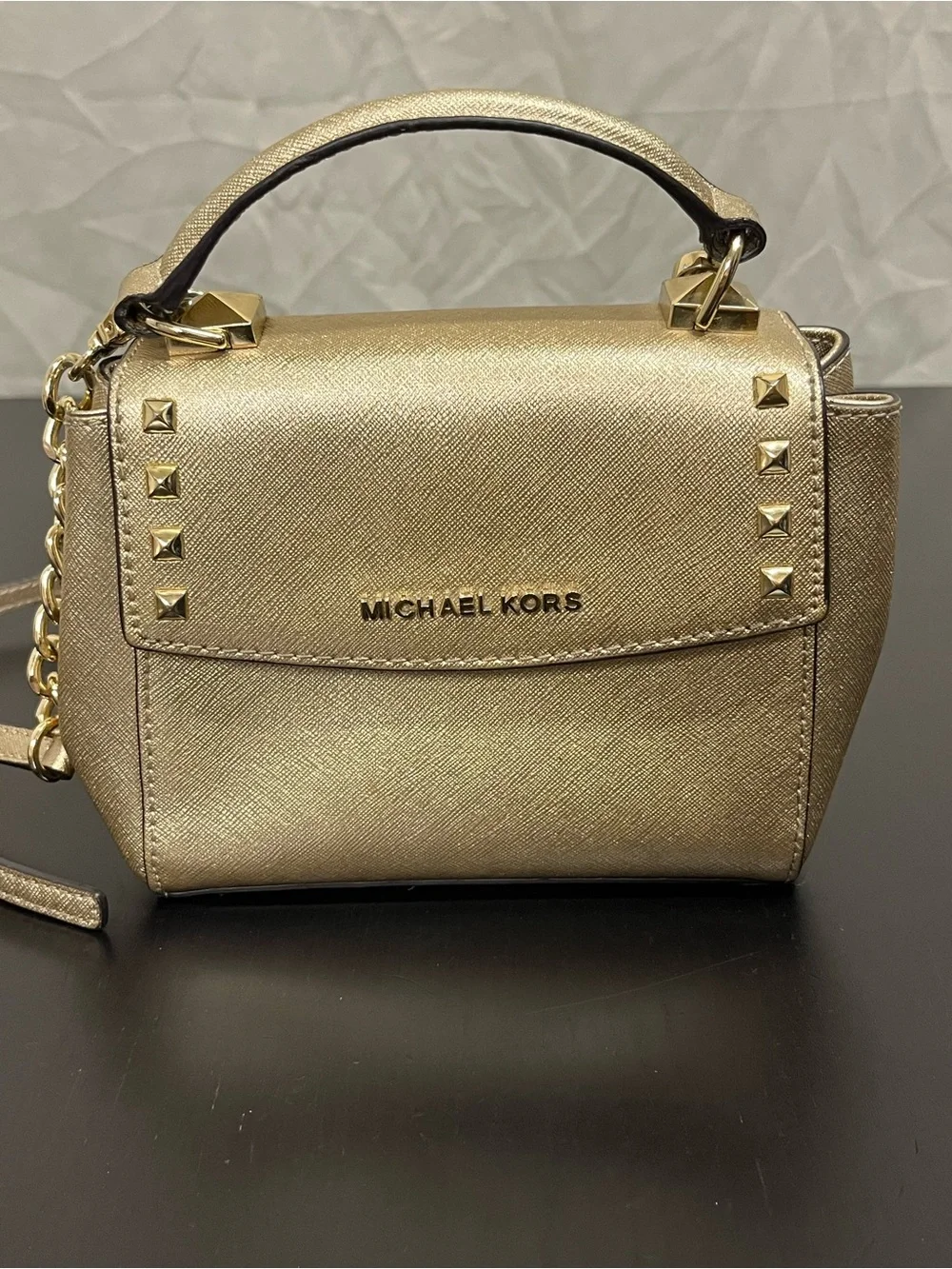Michael Kors Gold studded top handle bag with attachment for crossbody bag
